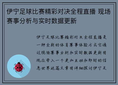 伊宁足球比赛精彩对决全程直播 现场赛事分析与实时数据更新